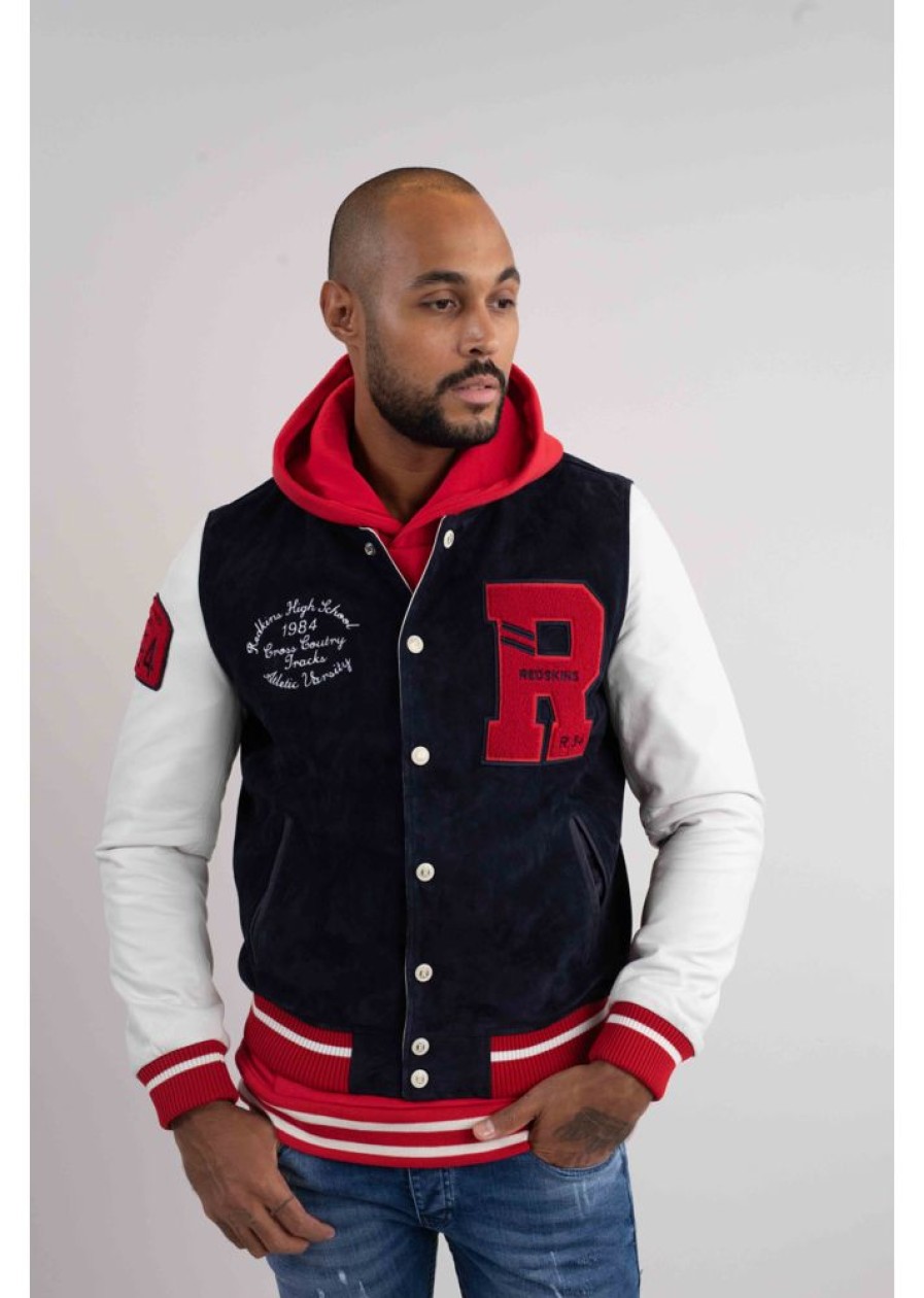 Homme Redskins Blousons & Vestes | Blouson En Cuir Clan Muster Navy / White