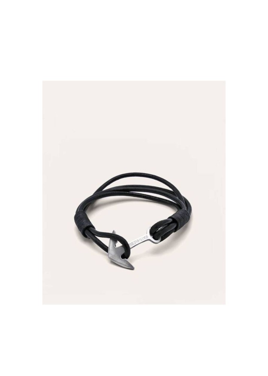 Homme Redskins Bijoux | Bracelet En Cuir Noir