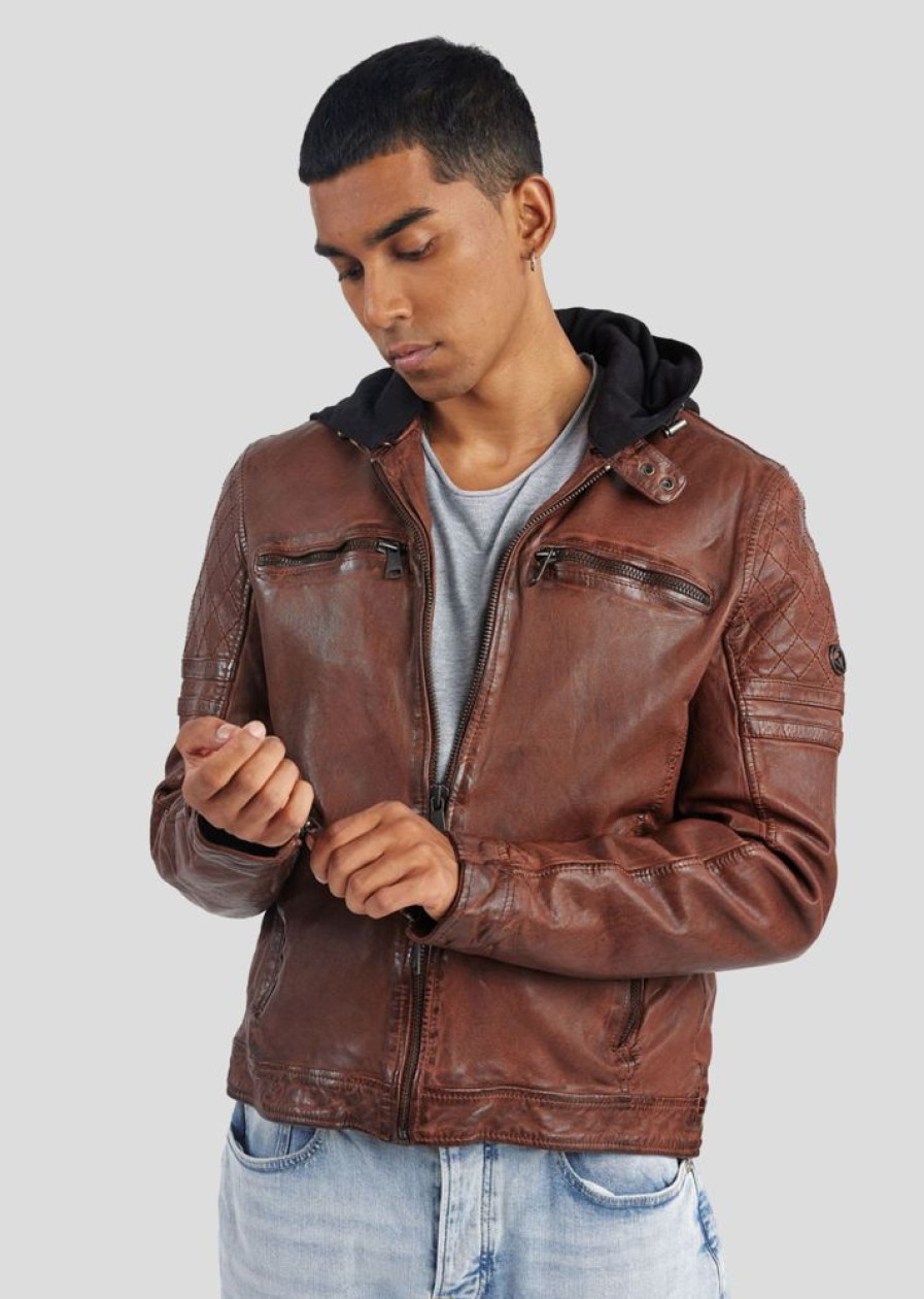 Homme Redskins Blousons & Vestes | Blouson En Cuir Ryde Barcelona Cognac