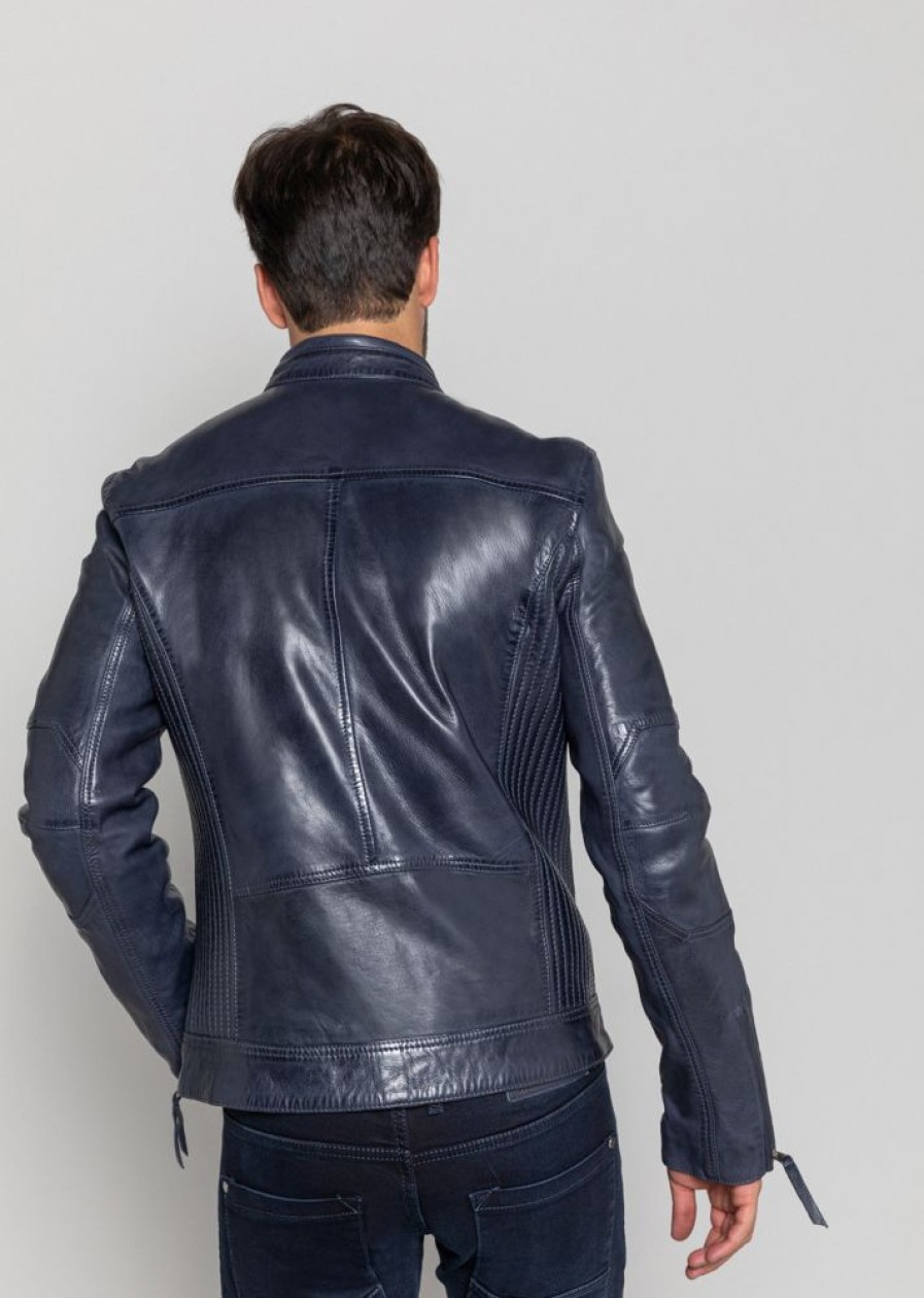 Homme Redskins Blousons & Vestes | Blouson En Cuir Trust Victory Navy Blue