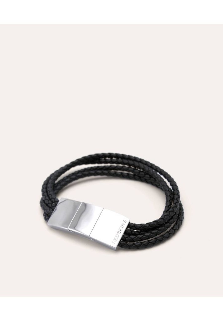 Homme Redskins Bijoux | Bracelet En Cuir Tresse Noir