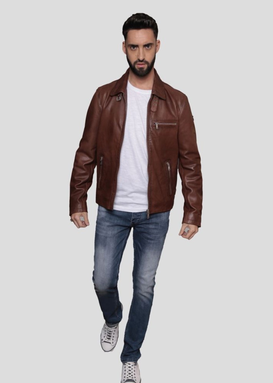 Homme Redskins Blousons & Vestes | Veste En Cuir Rider2 Stoner Cognac