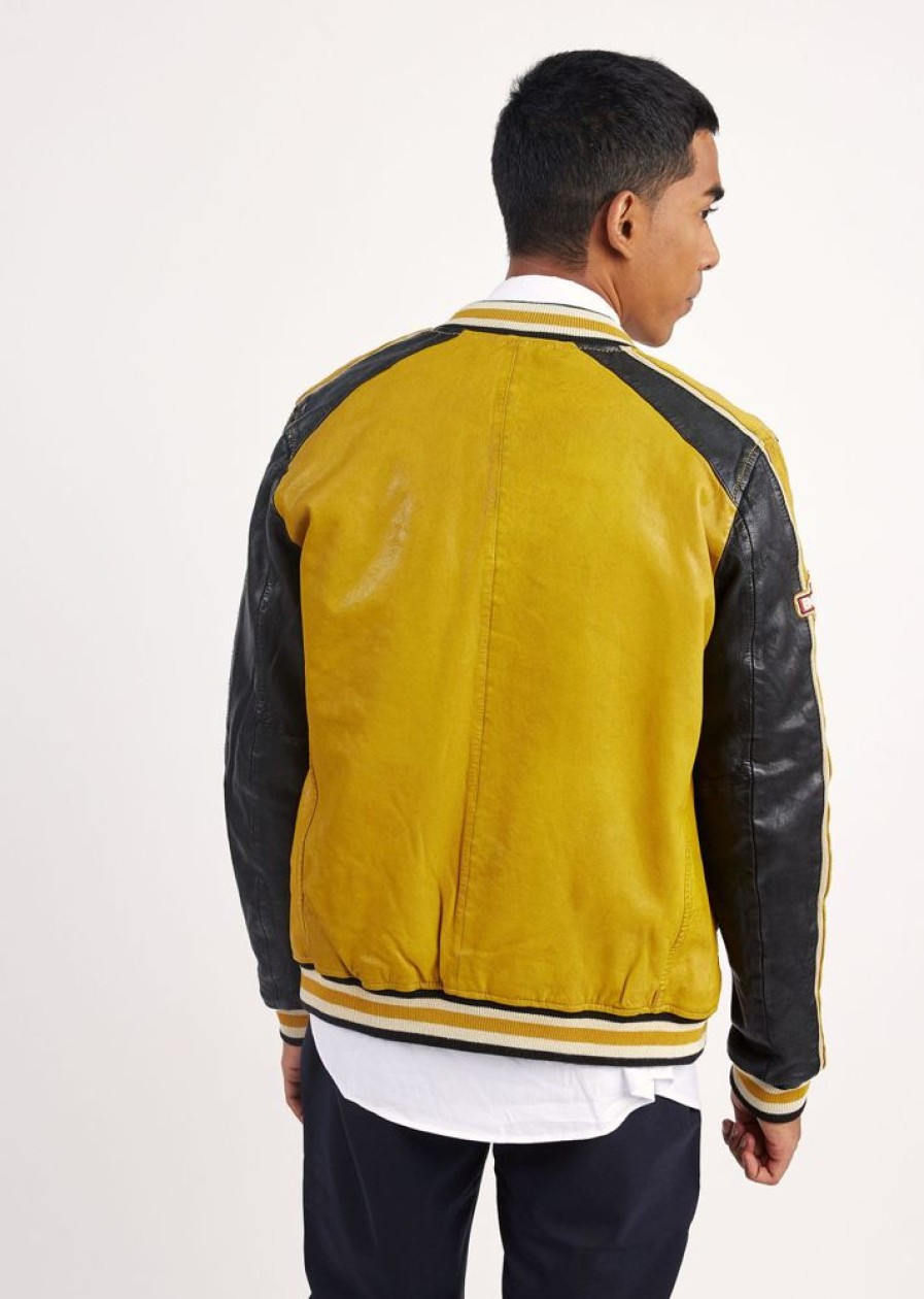 Homme Redskins Blousons & Vestes | Blouson En Cuir Fray Barcelona Mustard / Black