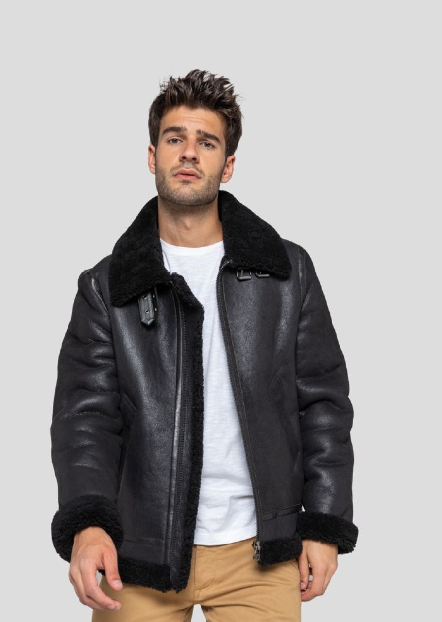 Homme Redskins Blousons & Vestes | Blouson En Cuir Reagan Queenstown Black/Black