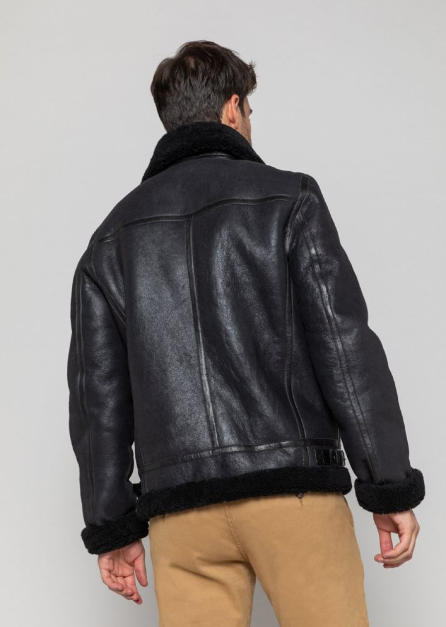 Homme Redskins Blousons & Vestes | Blouson En Cuir Reagan Queenstown Black/Black