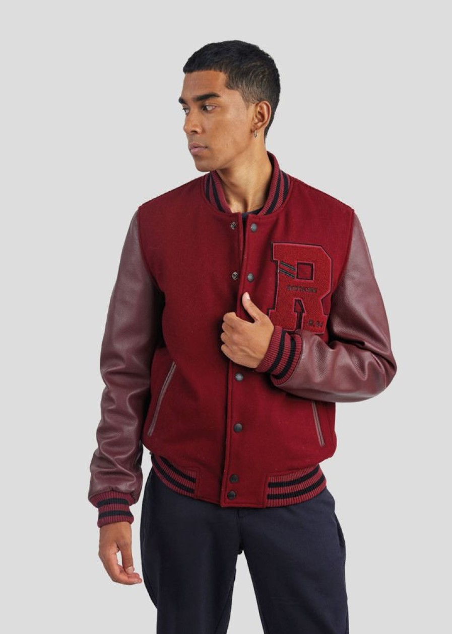 Homme Redskins Blousons & Vestes | Blouson En Cuir Oxford Hatch Burgundy