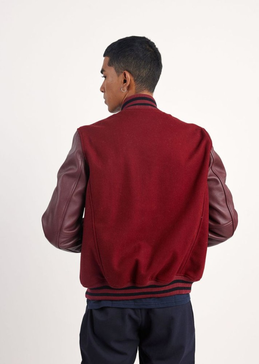 Homme Redskins Blousons & Vestes | Blouson En Cuir Oxford Hatch Burgundy