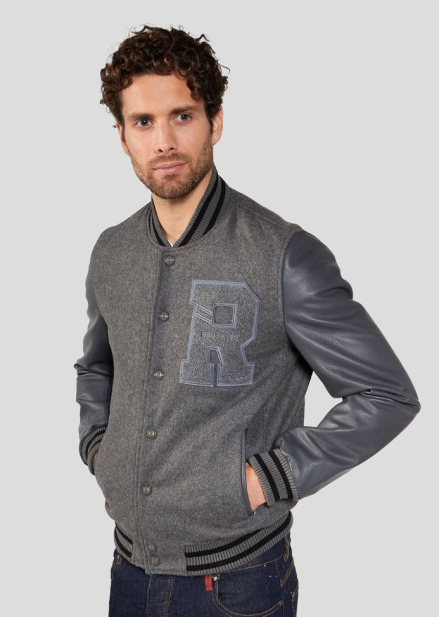 Homme Redskins Blousons & Vestes | Blouson En Cuir Oxford Hatch Grey