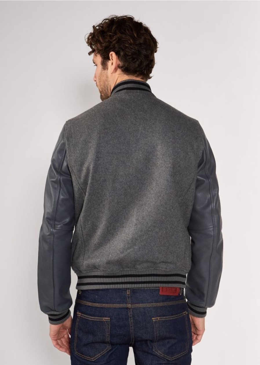 Homme Redskins Blousons & Vestes | Blouson En Cuir Oxford Hatch Grey