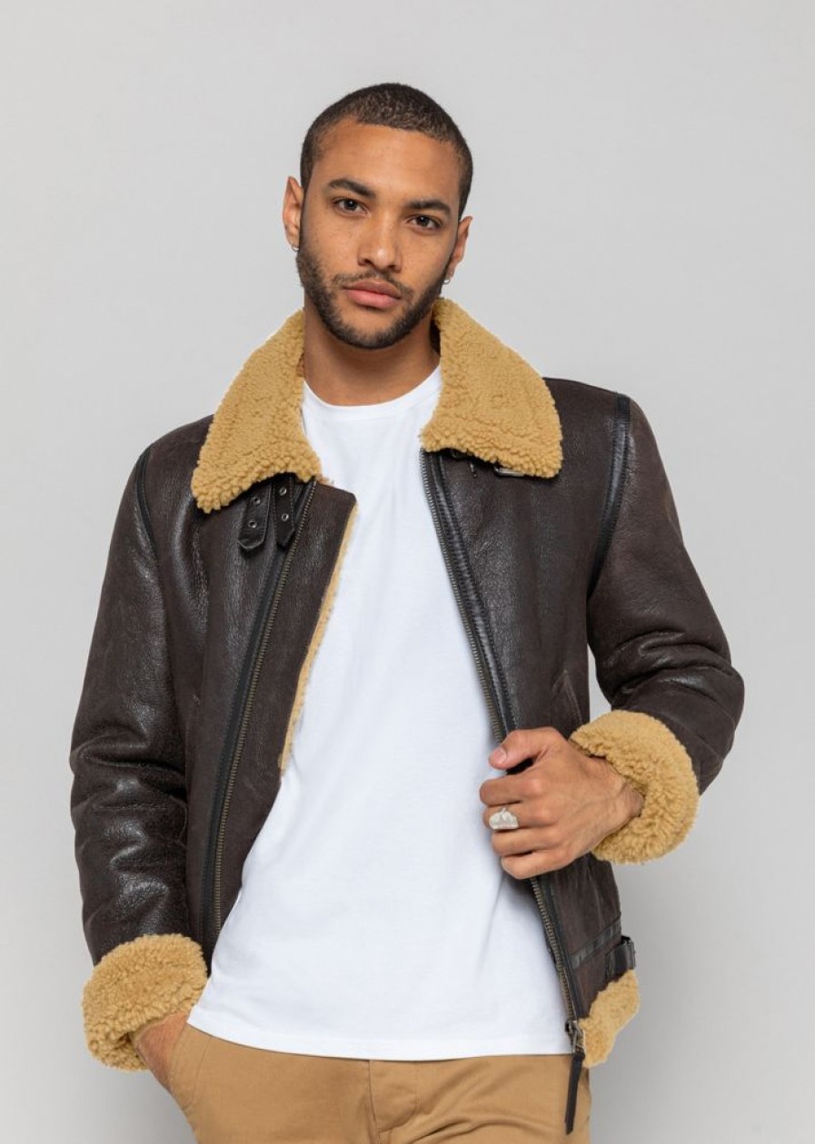 Homme Redskins Blousons & Vestes | Blouson En Cuir Reagan Queenstown Brown / Beige