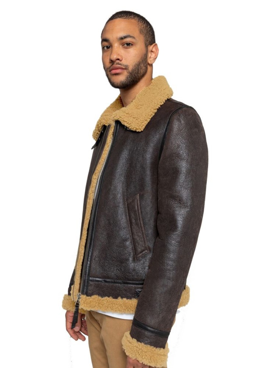 Homme Redskins Blousons & Vestes | Blouson En Cuir Reagan Queenstown Brown / Beige