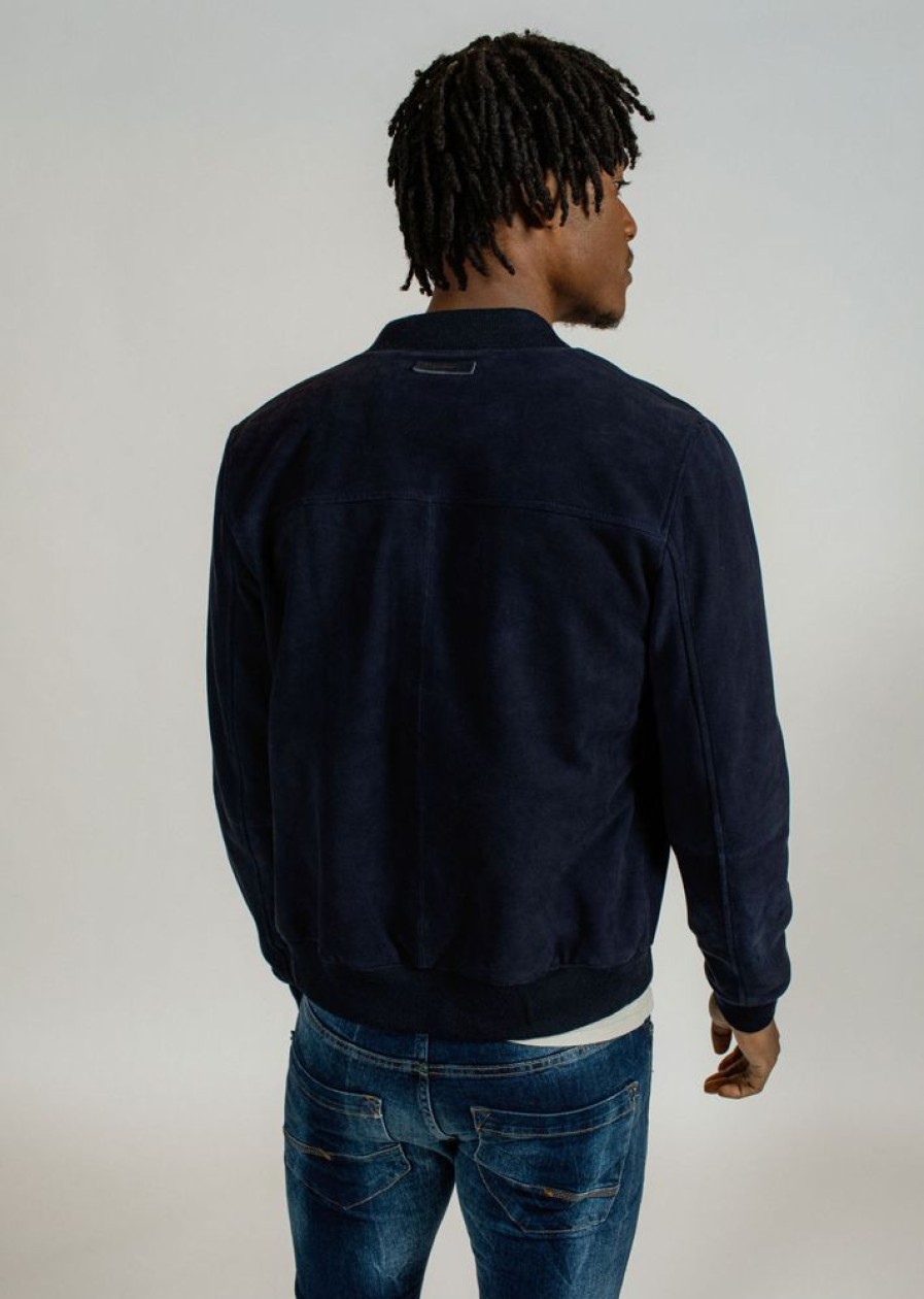 Homme Redskins Blousons & Vestes | Blouson En Cuir Bower 2 African Navy Blue