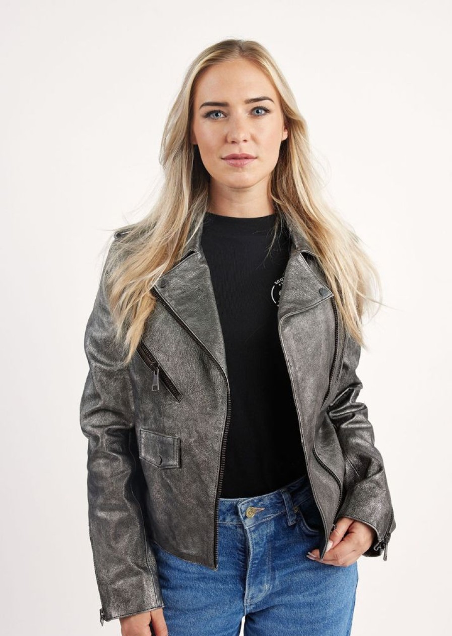 Femme Redskins Blousons & Vestes Femme | Veste En Cuir Jutta Antik Silver