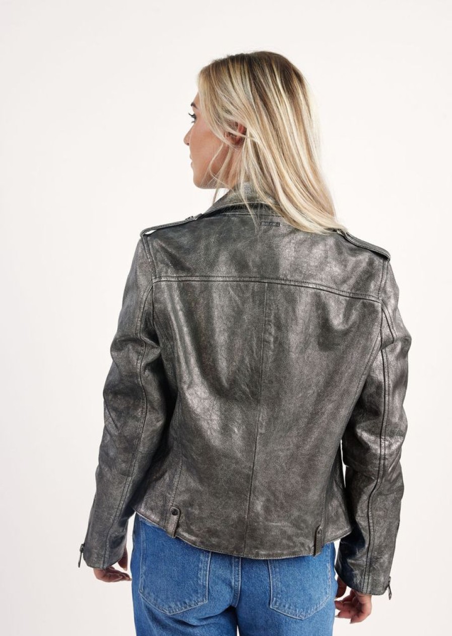 Femme Redskins Blousons & Vestes Femme | Veste En Cuir Jutta Antik Silver