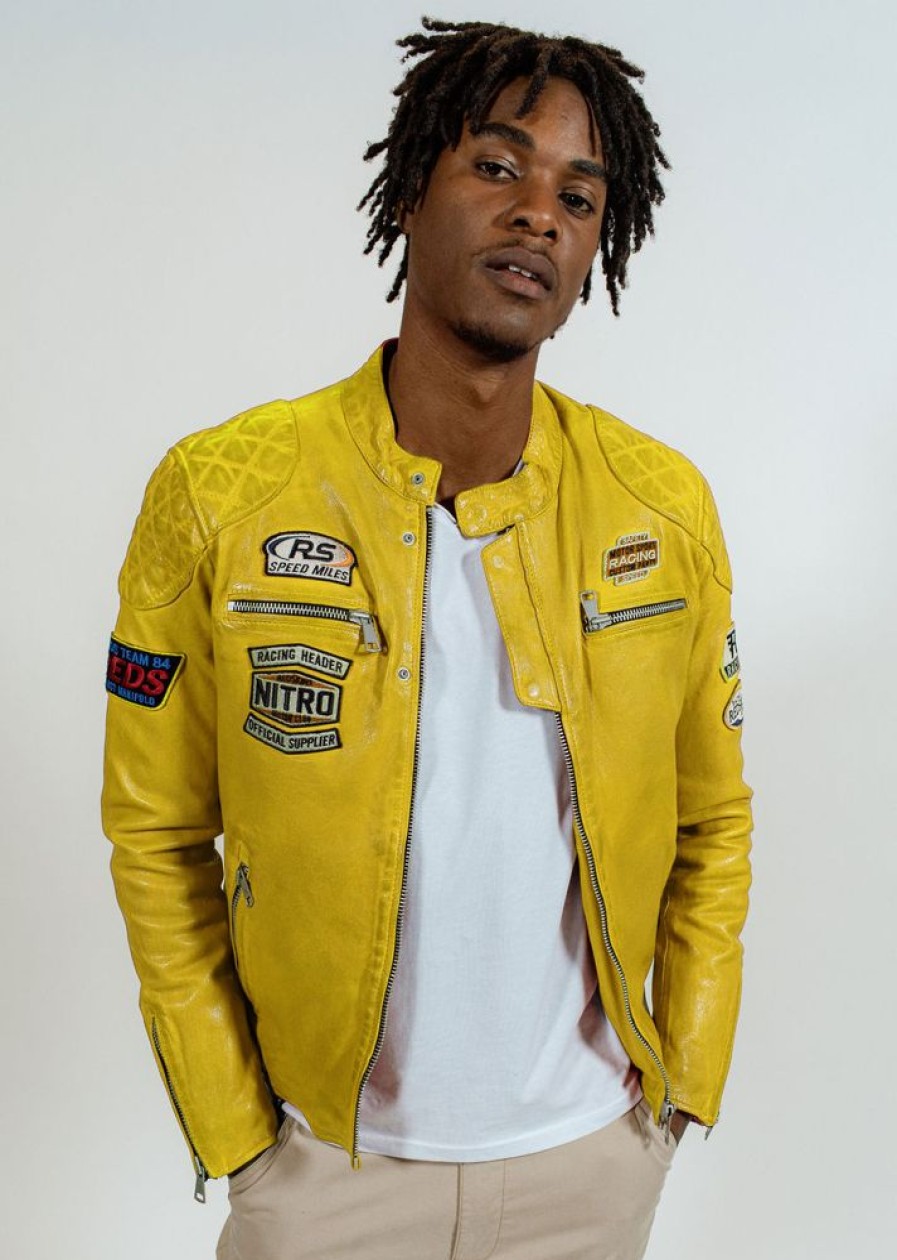 Homme Redskins Blousons & Vestes | Blouson En Cuir Nitro Barcelona Yellow