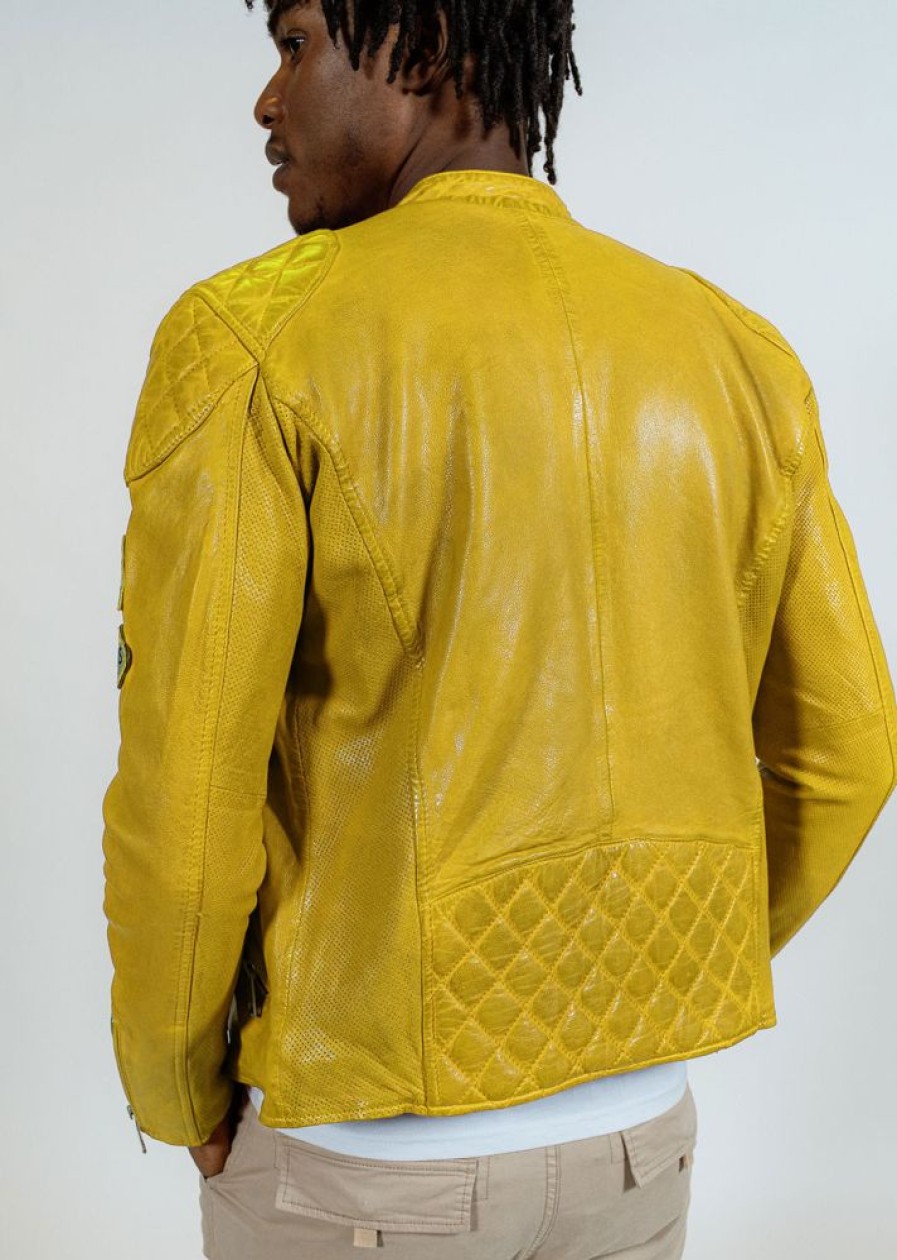 Homme Redskins Blousons & Vestes | Blouson En Cuir Nitro Barcelona Yellow