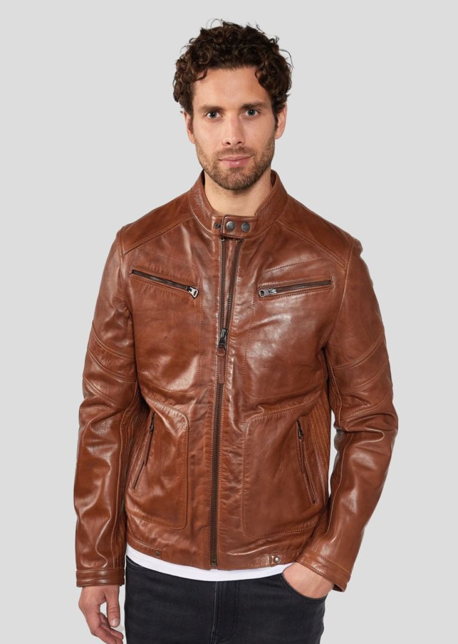 Homme Redskins Blousons & Vestes | Blouson En Cuir Leeron Mojito Cognac