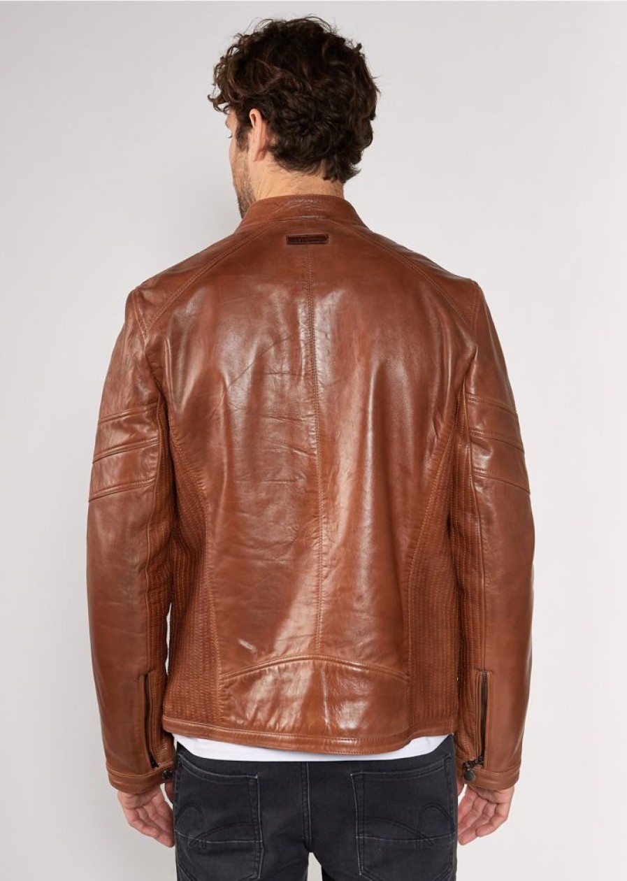 Homme Redskins Blousons & Vestes | Blouson En Cuir Leeron Mojito Cognac