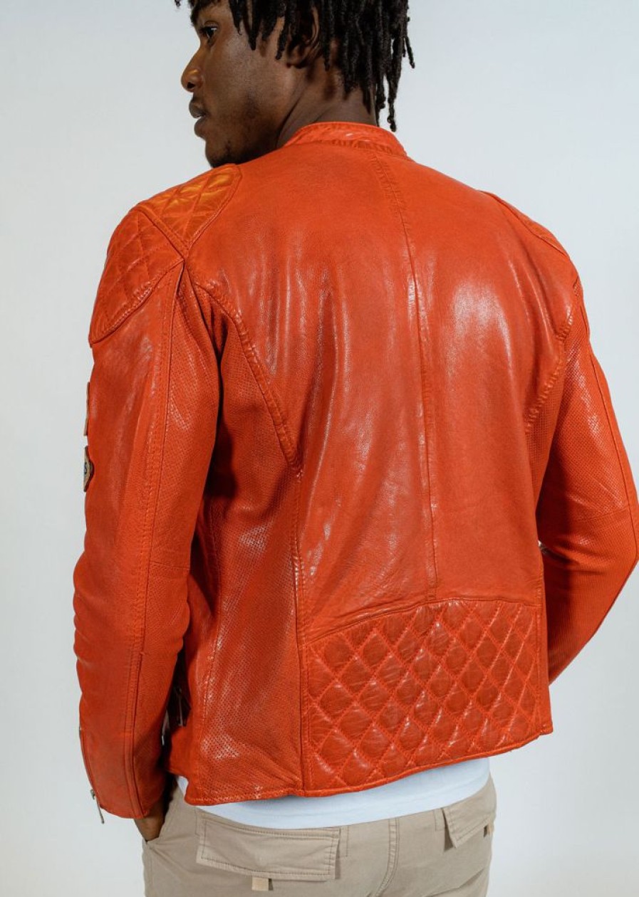 Homme Redskins Blousons & Vestes | Blouson En Cuir Nitro Barcelona Orange