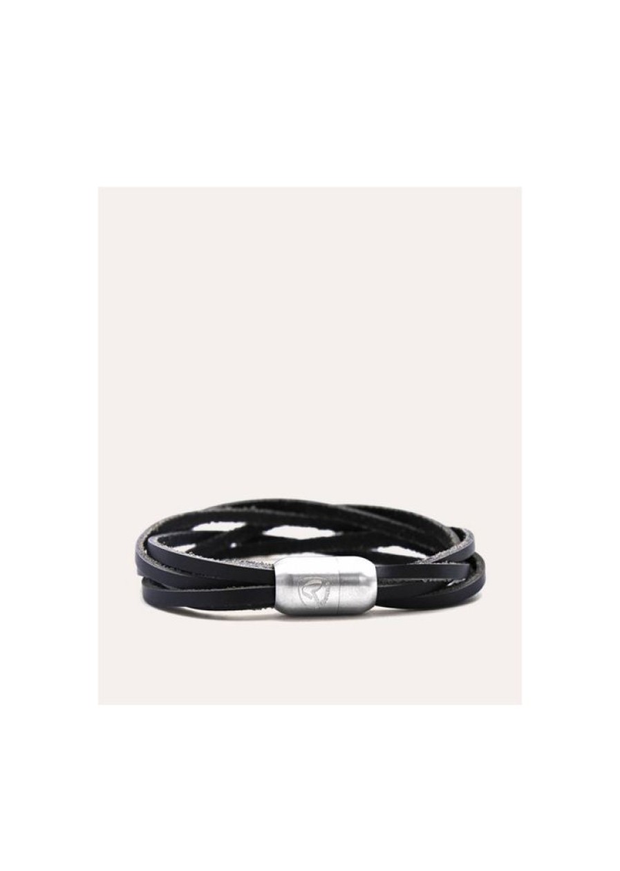 Homme Redskins Bijoux | Bracelet En Cuir Tresse Noir